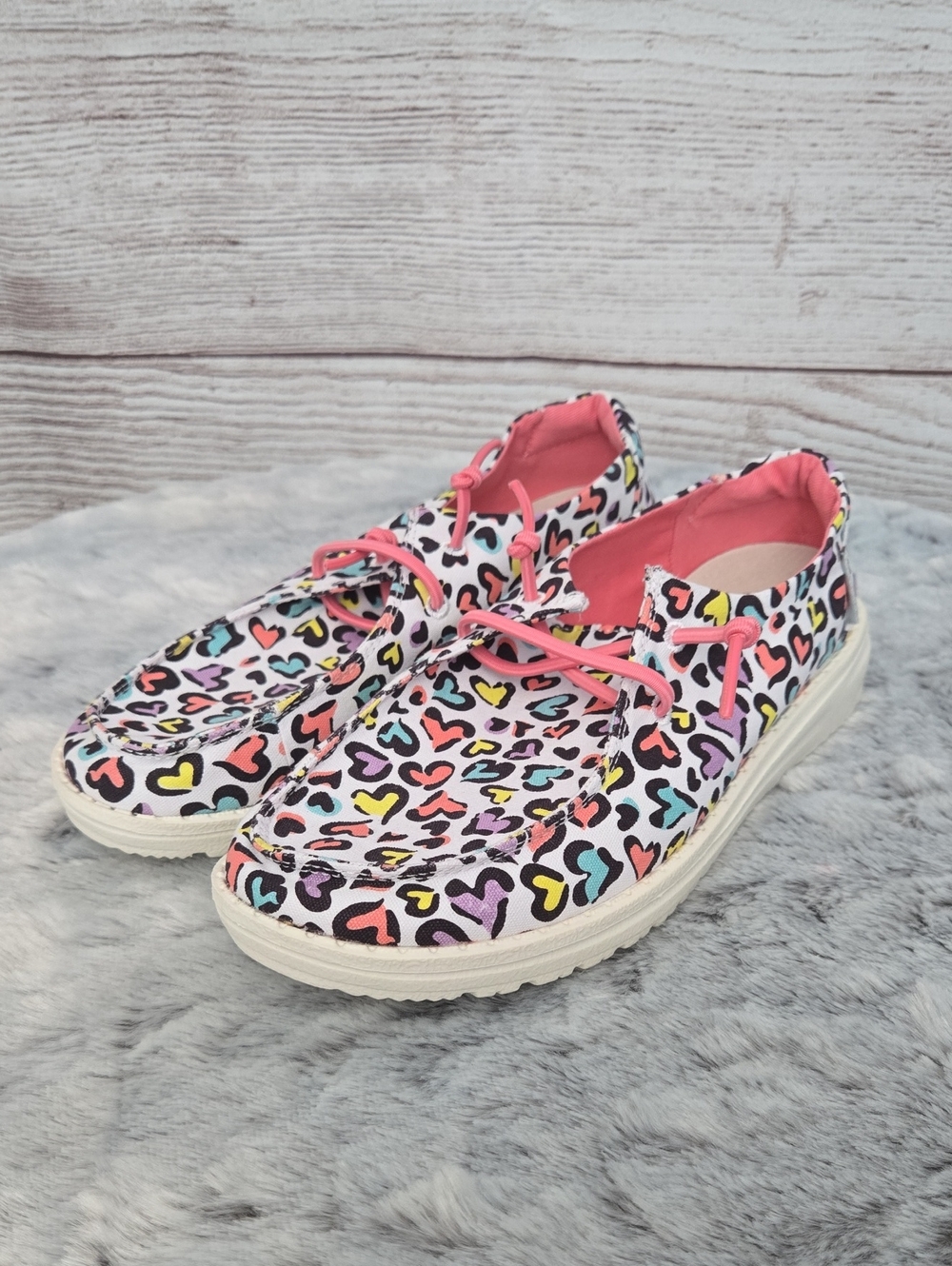 Hey Dude White Leapord Shoes, Girls Size 4